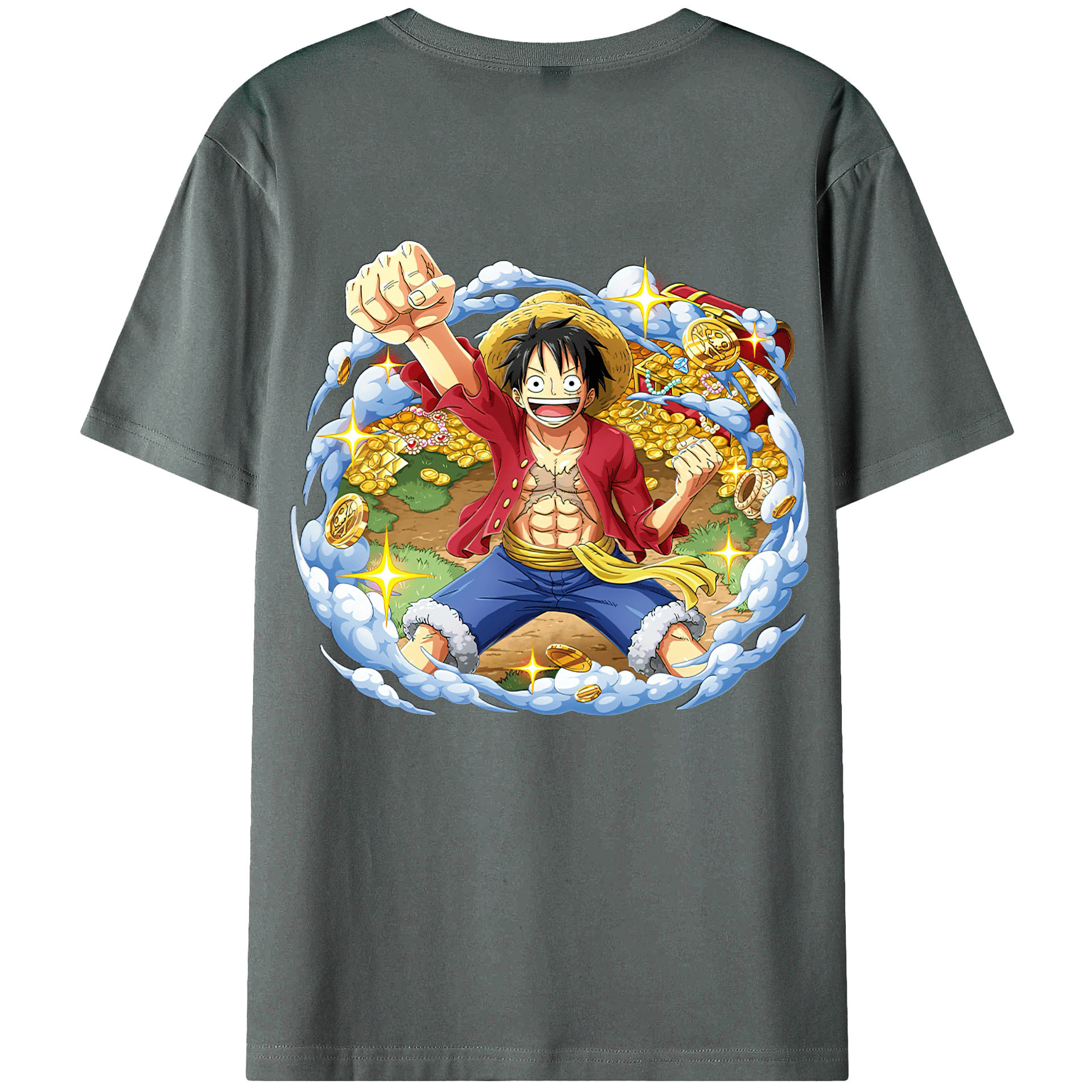 ワンピース モンキー・D・ルフィ ONE PIECE Monkey D. Luffy 綿100％ メンズ半袖Tシャツ（バックプリント） 通気性